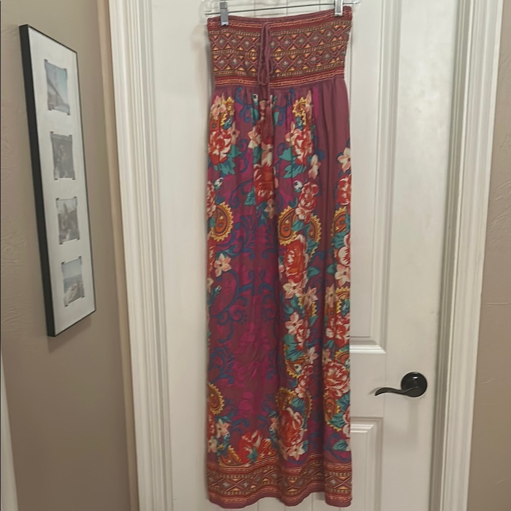 Flying Tomato floral vacation pink and Blue M Smocked Maxi dress